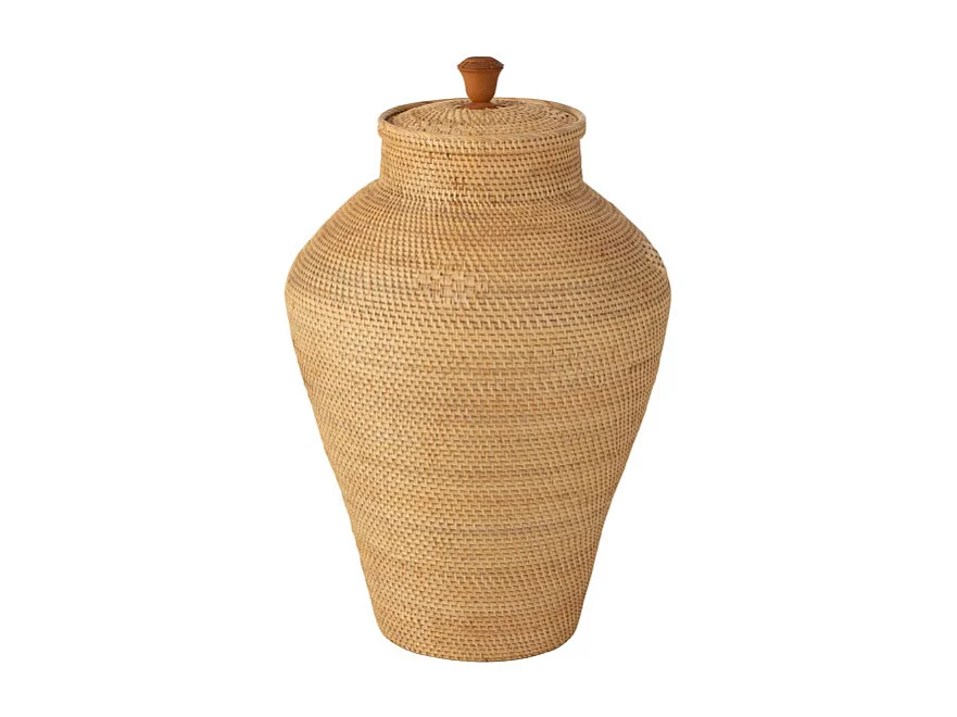 Vase Déco avec Couvercle "Rotin" 70cm Naturel