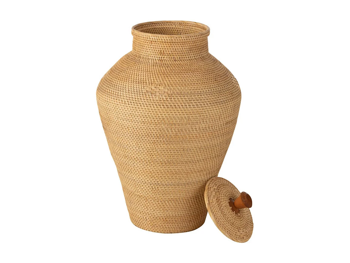 Vase Déco avec Couvercle "Rotin" 70cm Naturel