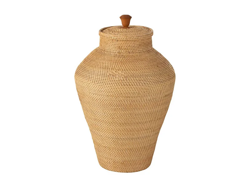 Vase Déco avec Couvercle "Rotin" 70cm Naturel