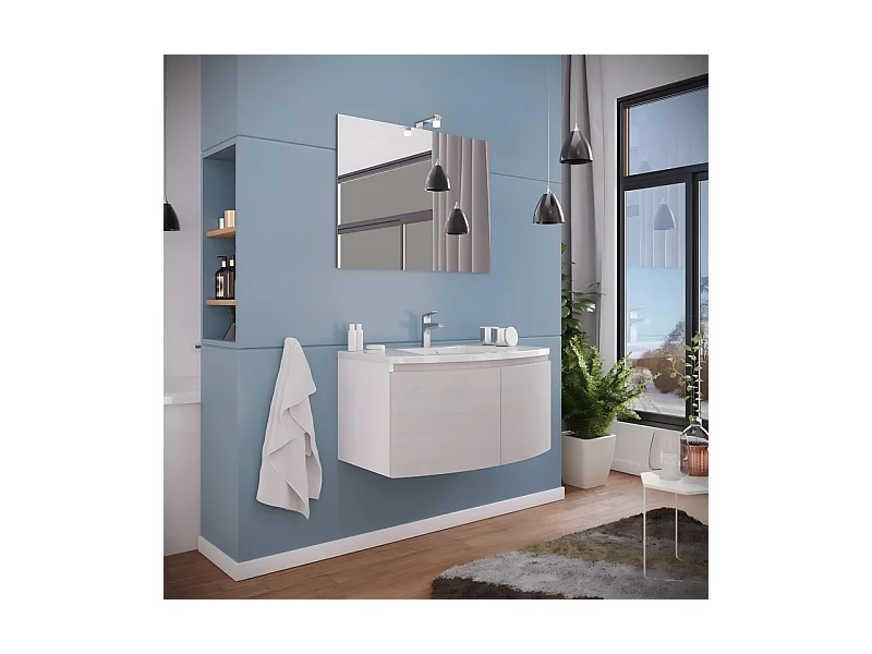 Sospeso mobile da rovere gris "Ettore" 2 places avec specchio LED et évier en céramique cm 80x49 42h