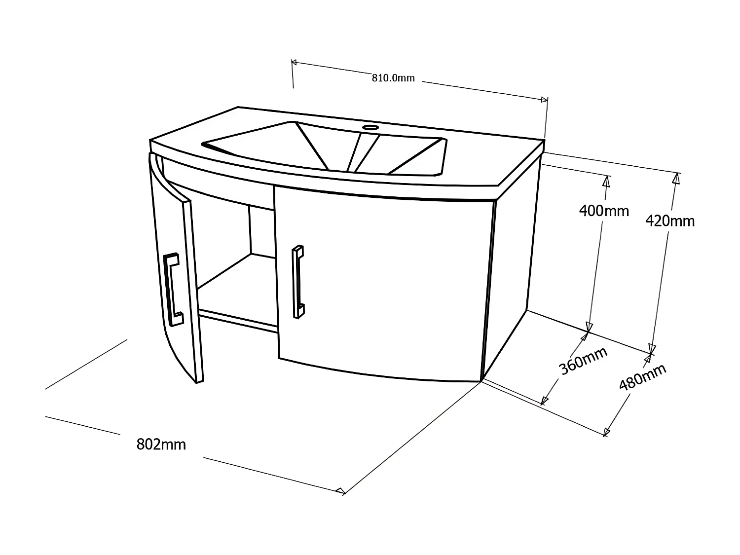 Mobiele sospeso da rovere grijs "Ettore" 2-zits met LED specchio en keramische spoelbak cm 80x49 42h