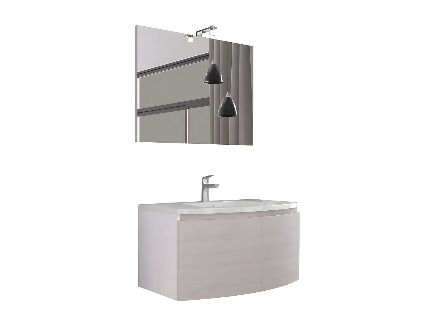 Mobile sospeso da bagno rovere grigio "Ettore" a 2 ante con specchio LED e lavabo in ceramica cm 80x49 42h