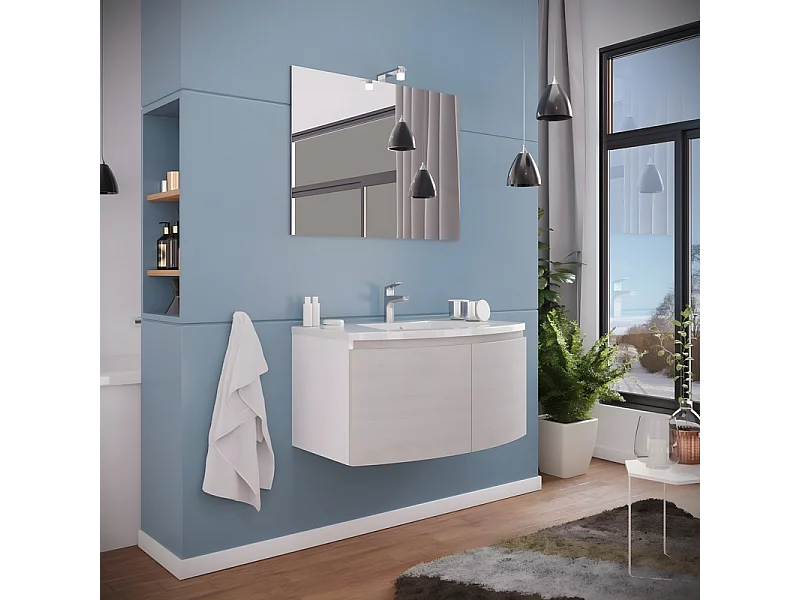 Mobilny sospeso da rovere szary „Ettore” 2-miejscowy ze specchio LED i zlewem ceramicznym cm 80x49 42h