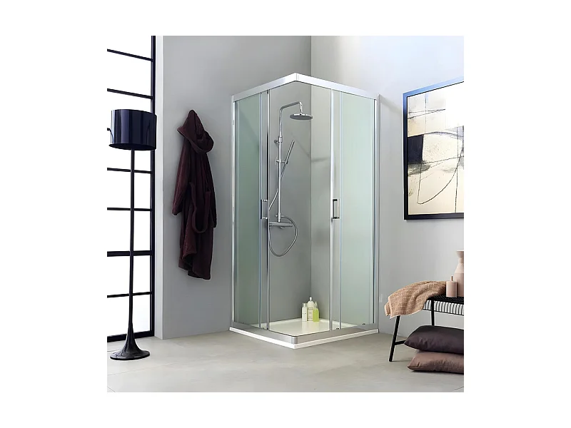 Cabine de douche d'angle à 2 portes coulissantes "Ferrara Two" en verre transparent cm 80x80 195h
