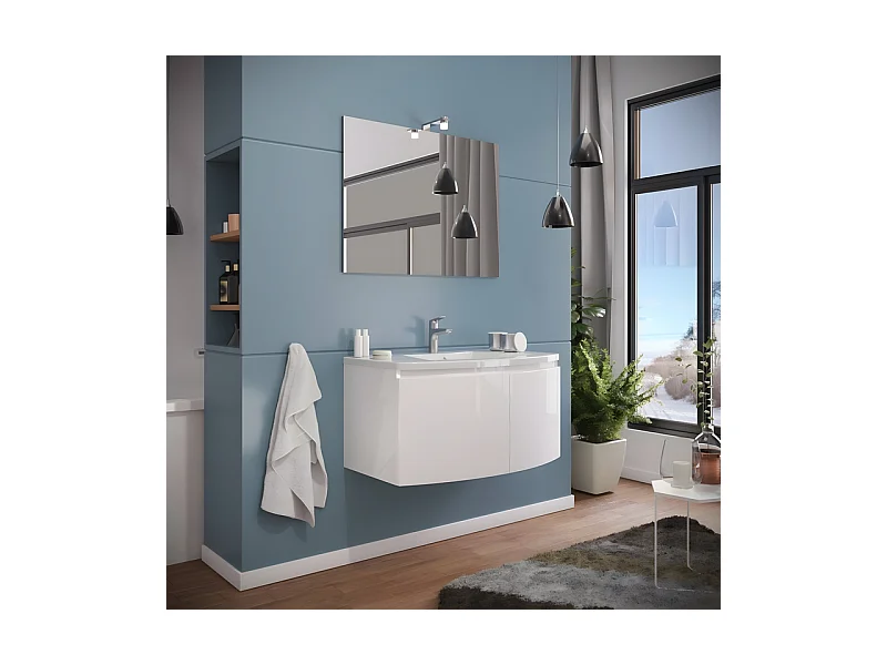 Meuble sous-vasque lumineux blanc "Ettore" 2-suede salle de bain avec LED specchio et lavabo en céramique cm 80x49 42h