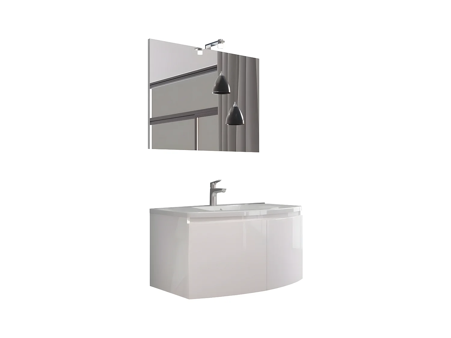 Meuble sous-vasque lumineux blanc "Ettore" 2-suede salle de bain avec LED specchio et lavabo en céramique cm 80x49 42h