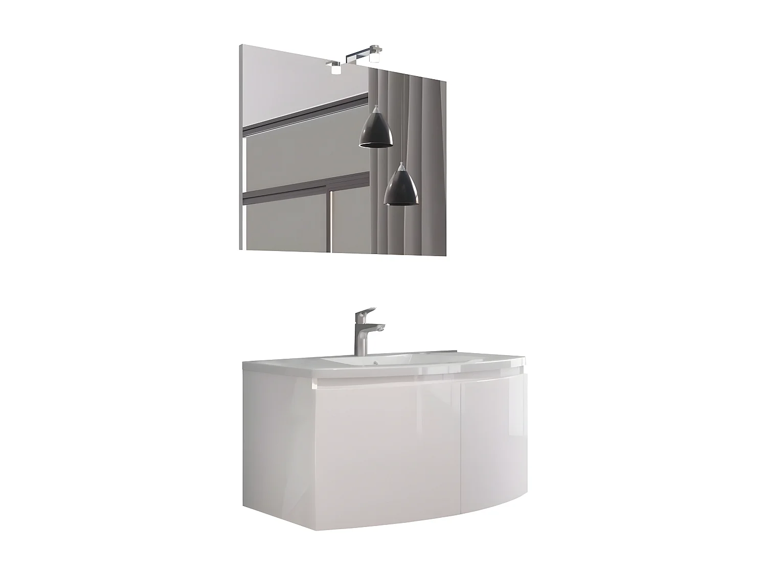 Mobiele sospeso da bagno bianco lucid "Ettore" a 2 ante met LED specchio en keramisch toilet cm 80x49 42h