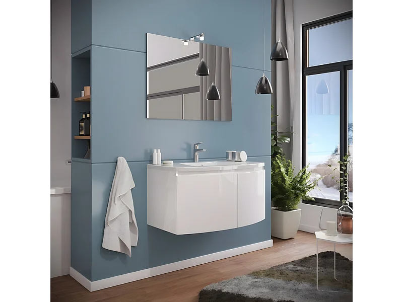 Meuble sous-vasque lumineux blanc "Ettore" 2-suede salle de bain avec LED specchio et lavabo en céramique cm 80x49 42h