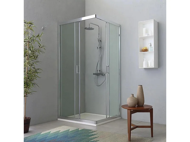 Box doccia moderno con profilo piatto "Ferrara Two" in vetro temperato e alluminio cm 70x90 195h