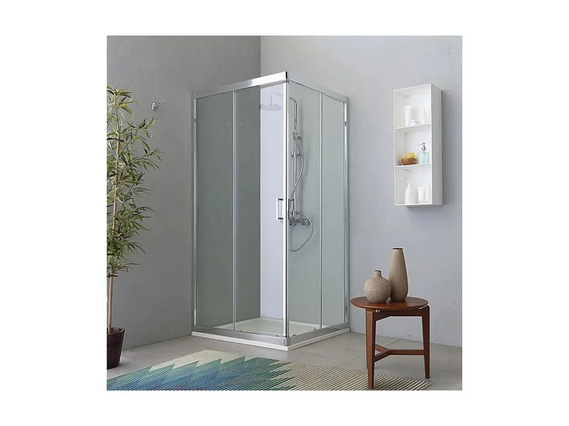 Nowoczesna kabina prysznicowa z płaskim profilem "Ferrara Two" ze szkła hartowanego i aluminium cm 70x90 195h