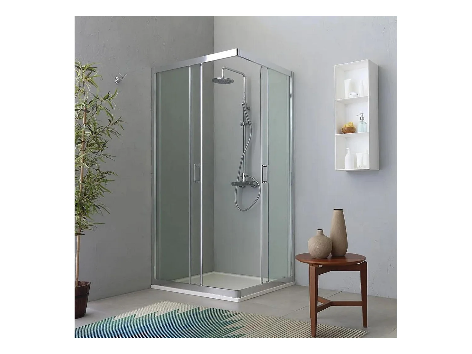 Cabine de douche moderne avec profil plat « Ferrara Two » en verre trempé et aluminium cm 70x90 195h