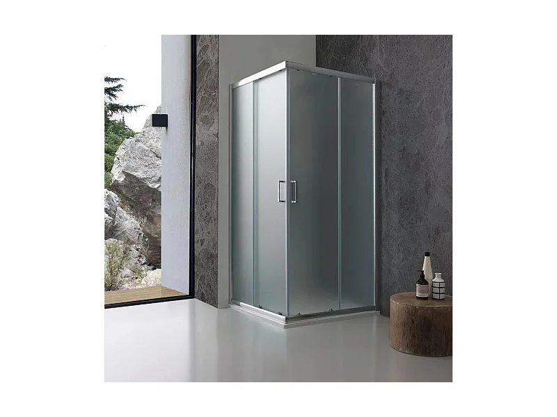 Quadratische Duschkabine mit Schiebetüren "Genova Two" aus undurchsichtigem Hartglas cm 90x90185h