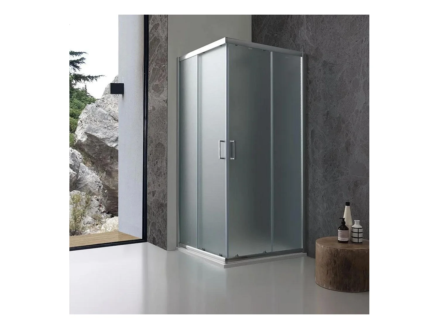Cabine de douche carrée à portes coulissantes « Genova Two » en verre trempé opaque cm 90x90185h
