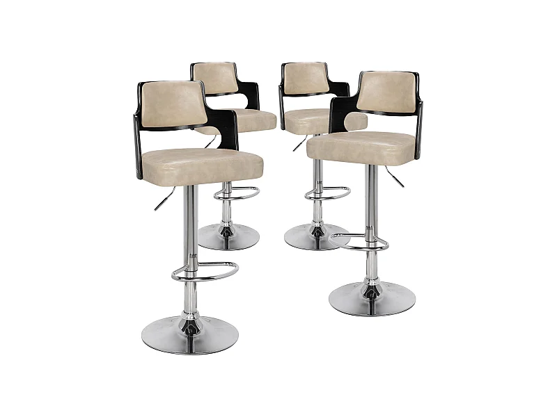 Lot de 4 chaises de bar Russel Bois Noir et Crème