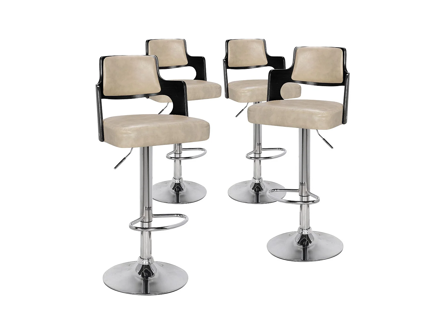 Lot de 4 chaises de bar Russel Bois Noir et Crème