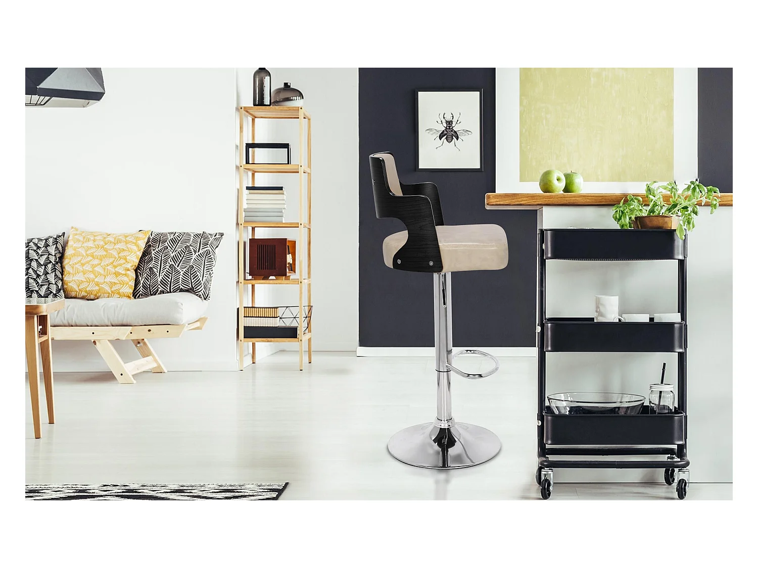 Lot de 4 chaises de bar Russel Bois Noir et Crème