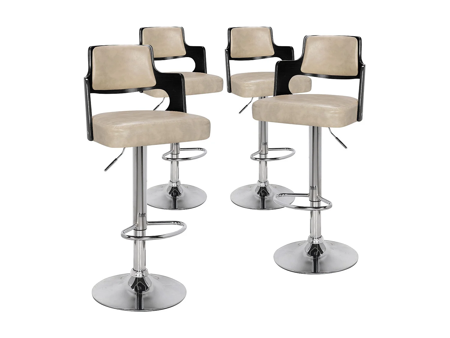 Lot de 4 chaises de bar Russel Bois Noir et Crème