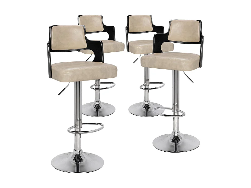 Lot de 4 chaises de bar Russel Bois Noir et Crème