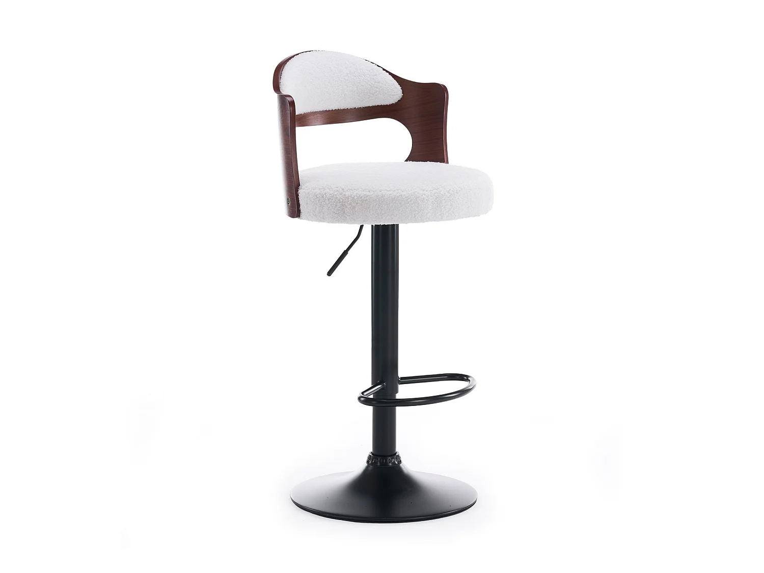Lot de 2 chaises de bar Ruben Métal noir avec Bois noisette & Tissu bouclette Crème