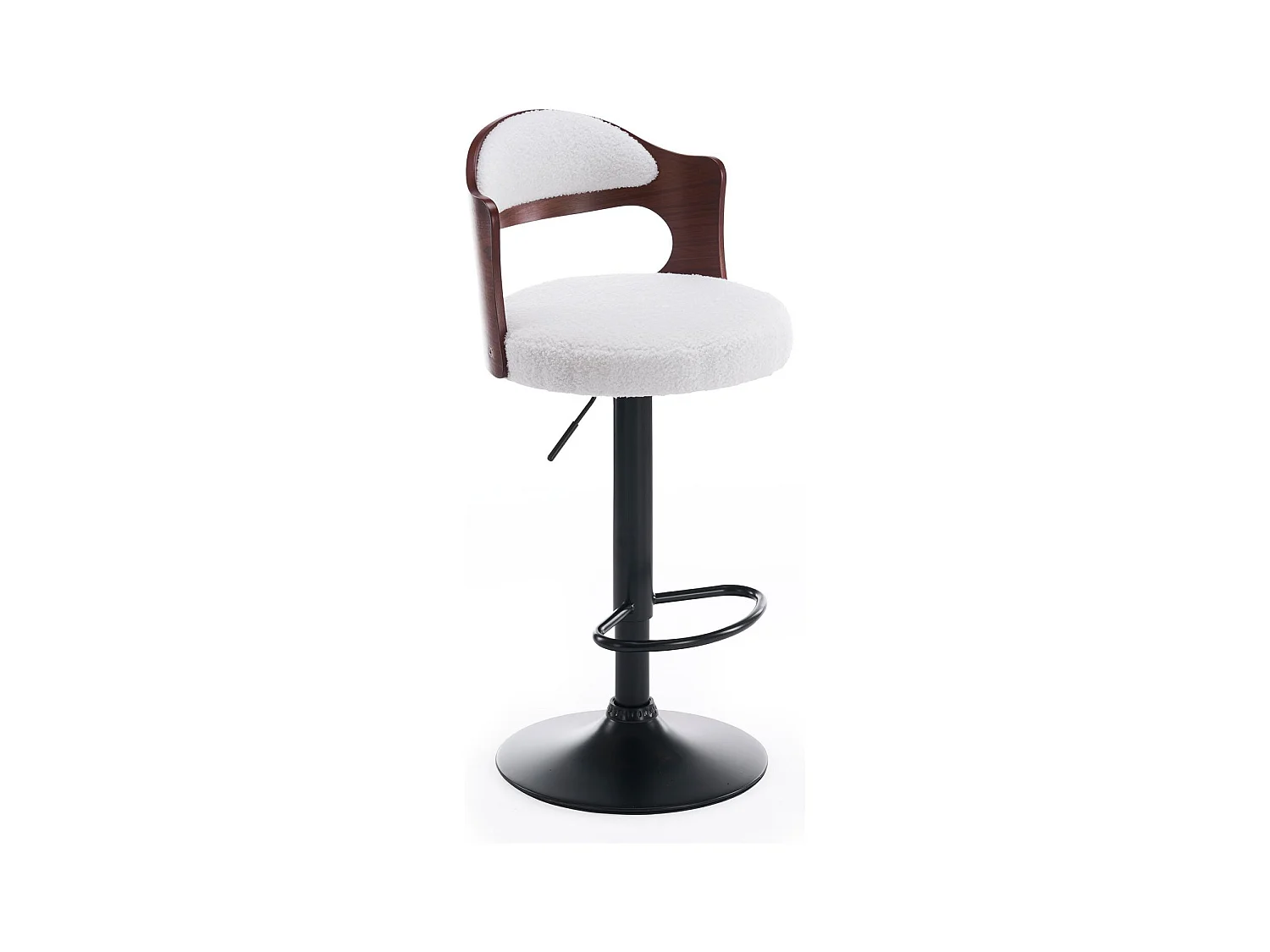 Lot de 2 chaises de bar Ruben Métal noir avec Bois noisette & Tissu bouclette Crème