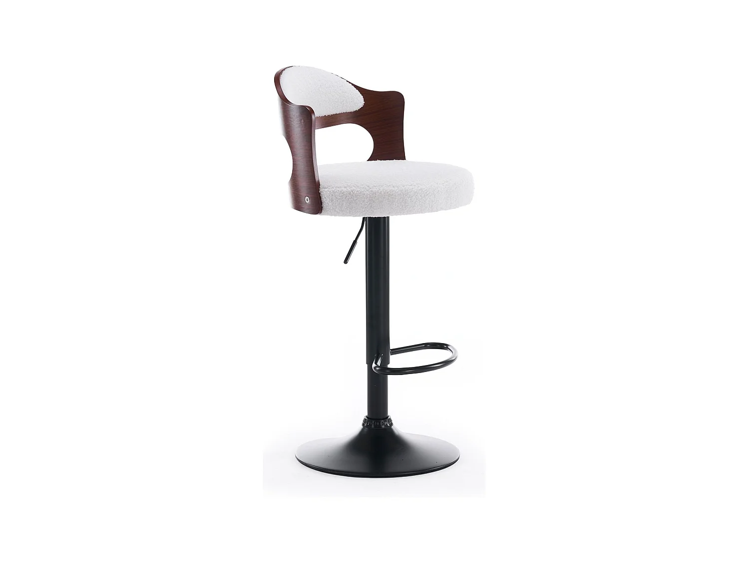 Lot de 2 chaises de bar Ruben Métal noir avec Bois noisette & Tissu bouclette Crème