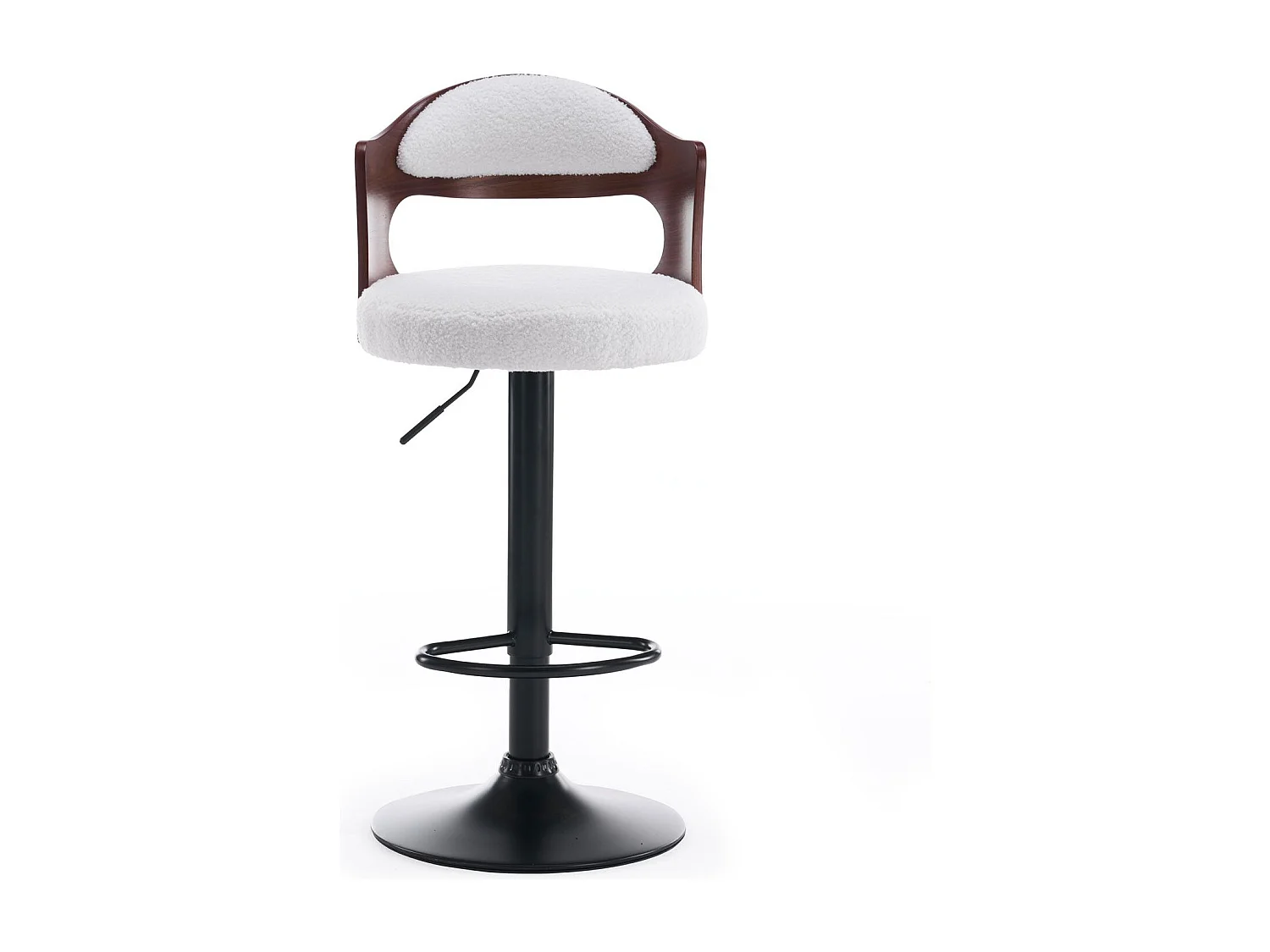 Lot de 2 chaises de bar Ruben Métal noir avec Bois noisette & Tissu bouclette Crème