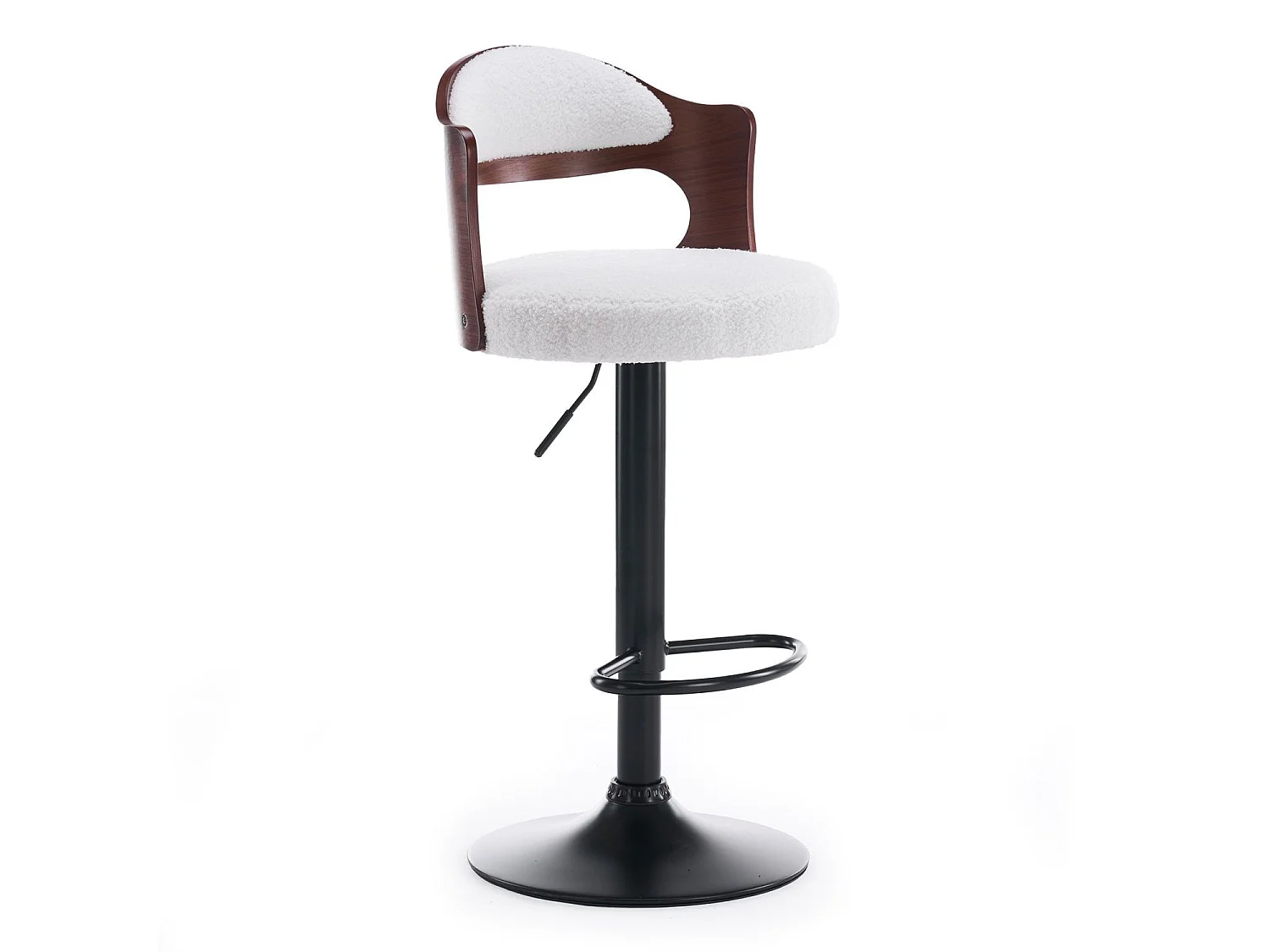 Lot de 2 chaises de bar Ruben Métal noir avec Bois noisette & Tissu bouclette Crème