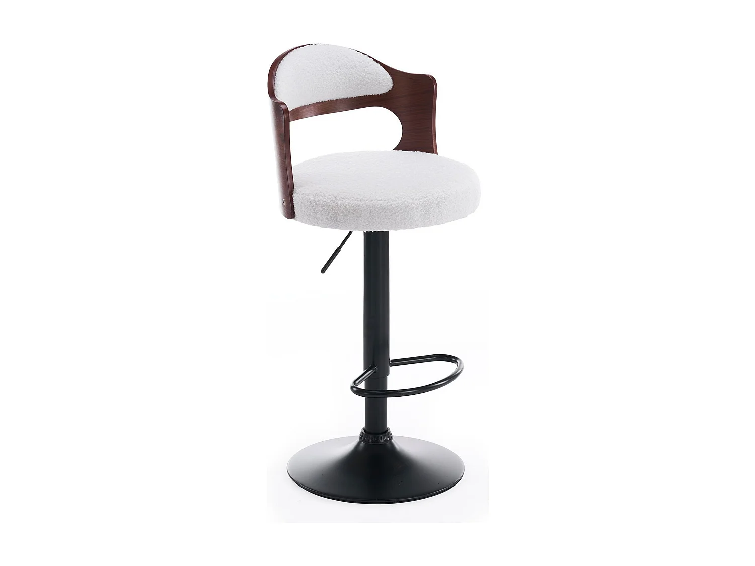 Lot de 2 chaises de bar Ruben Métal noir avec Bois noisette & Tissu bouclette Crème