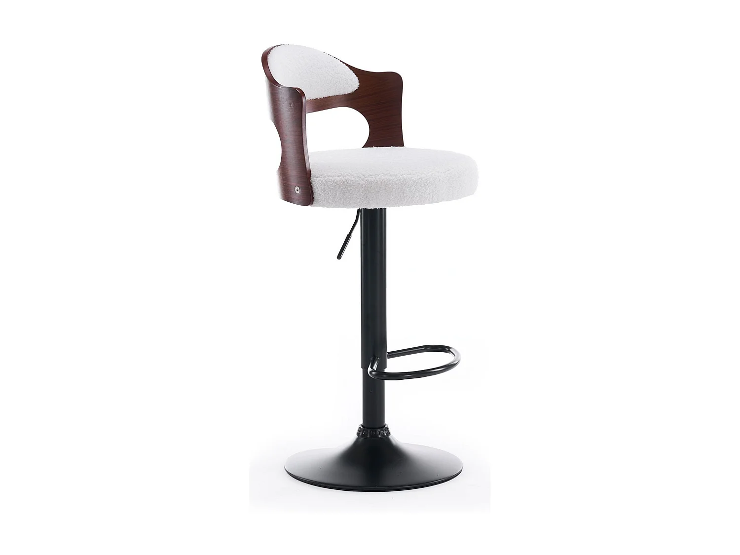 Lot de 2 chaises de bar Ruben Métal noir avec Bois noisette & Tissu bouclette Crème