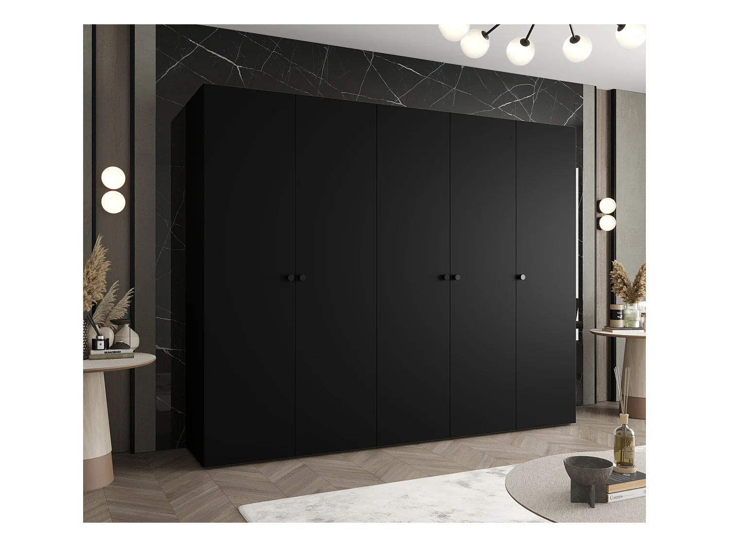 Armoire à portes battantes Parma 1 202/250/52 5 portes (Noir)