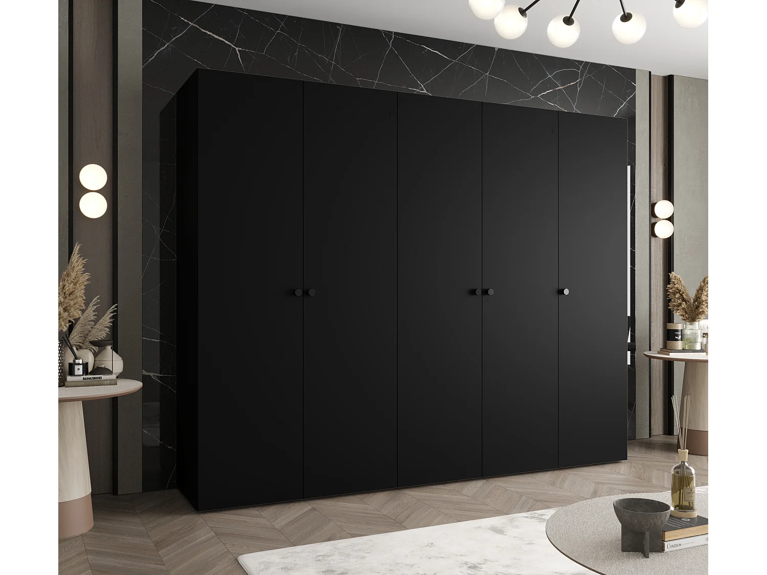 Armoire à portes battantes Parma 1 202/250/52 5 portes (Noir)