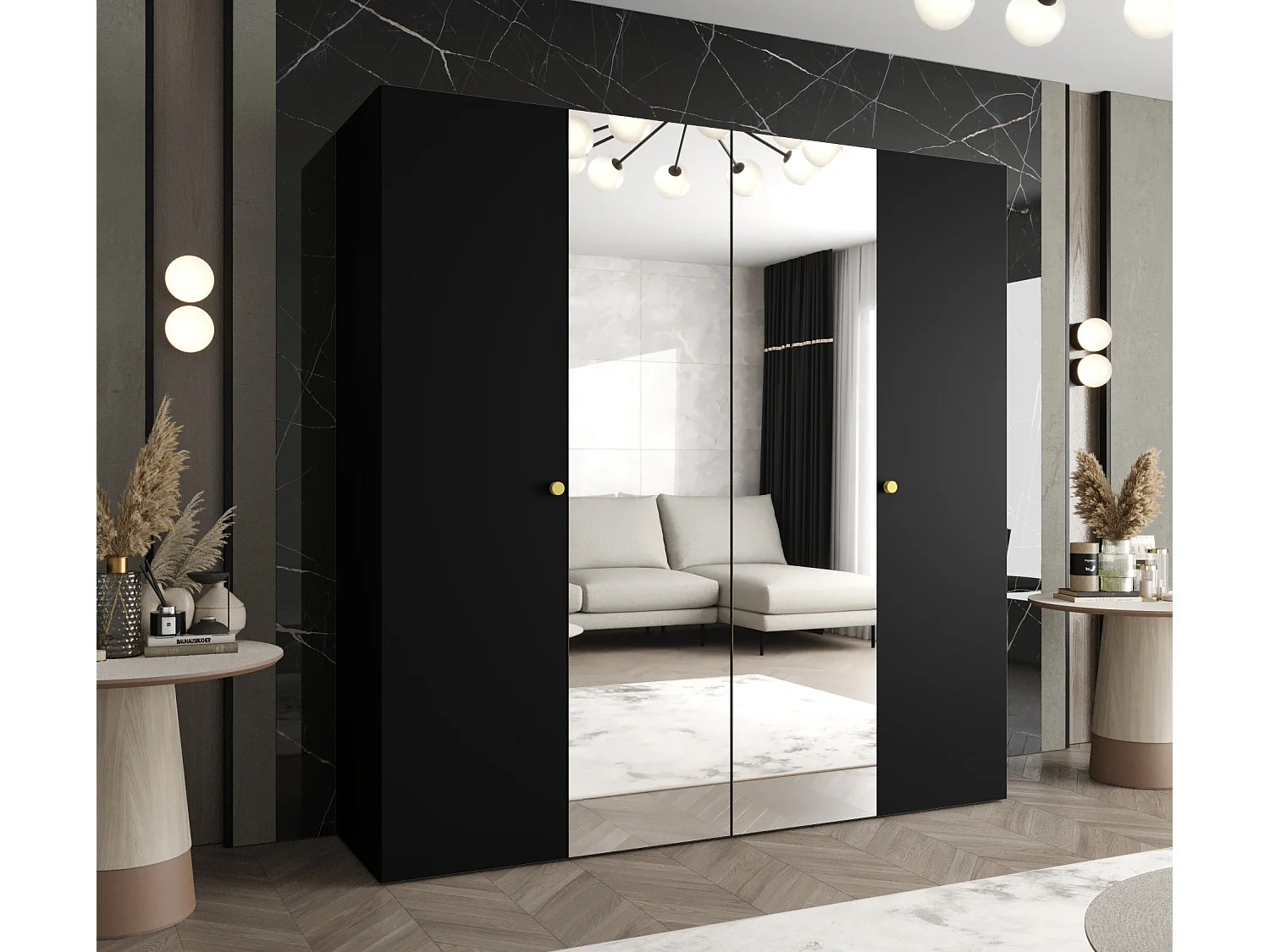 Armoire à portes battantes Parma 2 202/200/52 4 portes (Noir)