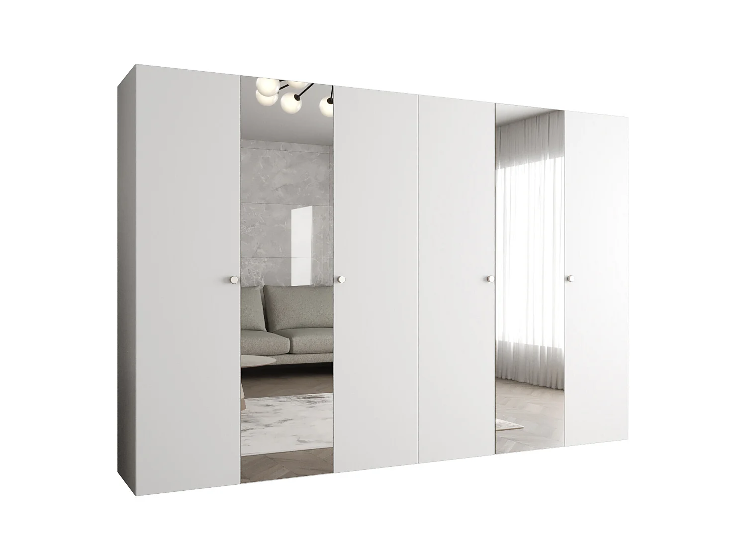 Drehtürenschrank Parma 2 202/300/52 6-türig (Weiß)