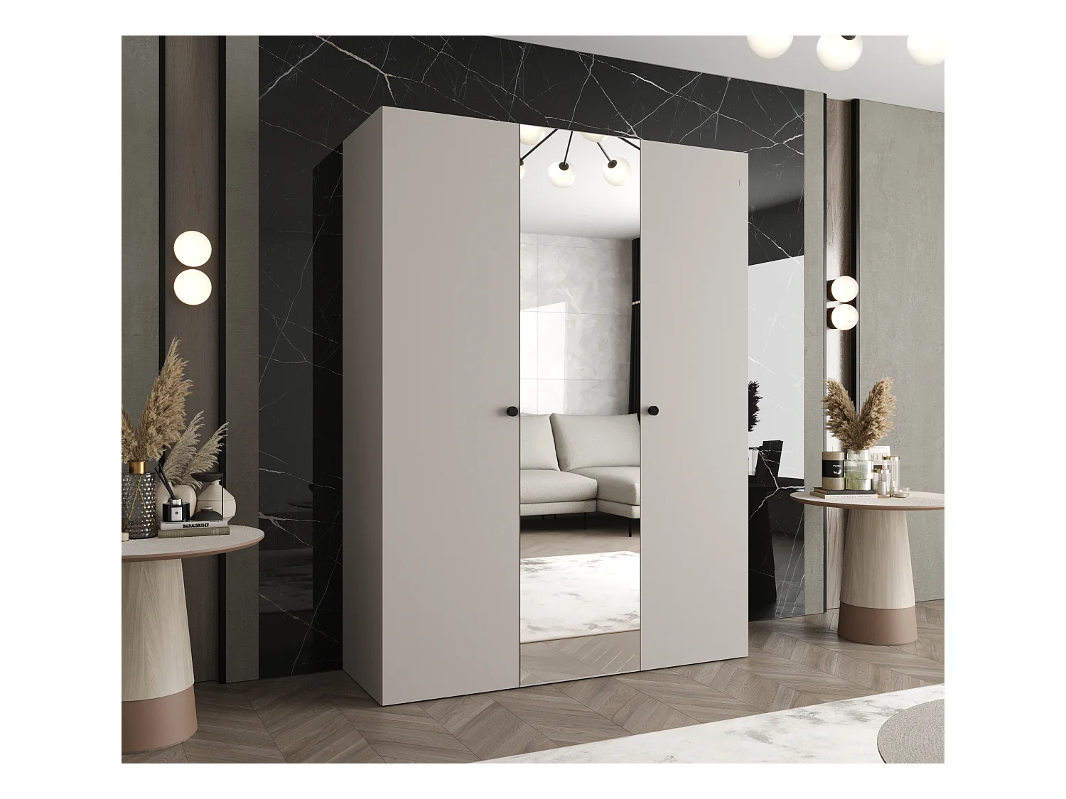 Drehtürenschrank Parma 2 202/150/52 3-türig (Kaschmir)