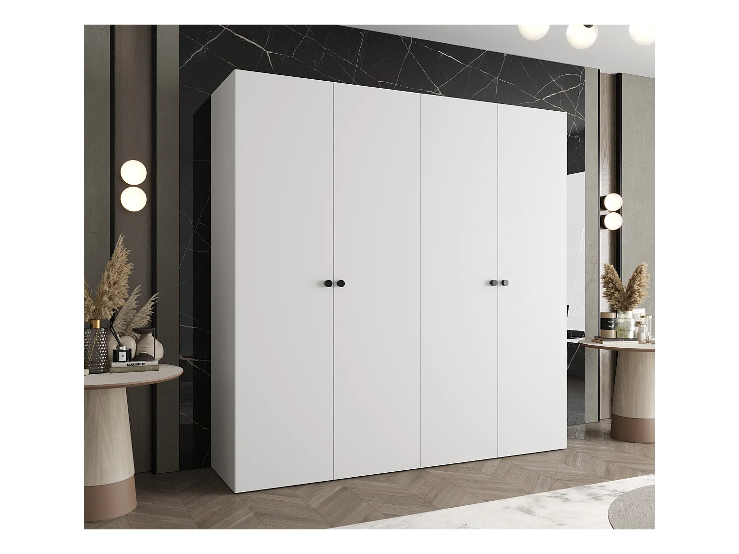 Armoire à portes battantes Parma 1 202/200/52 4 portes (Blanc)