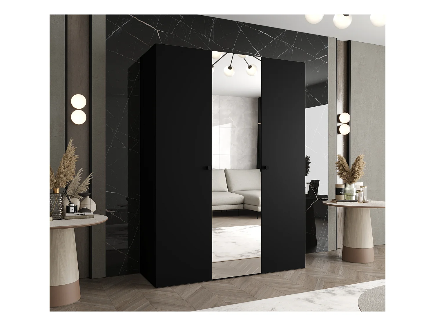 Armoire à portes battantes Parma 2 202/150/52 3 portes (Noir)