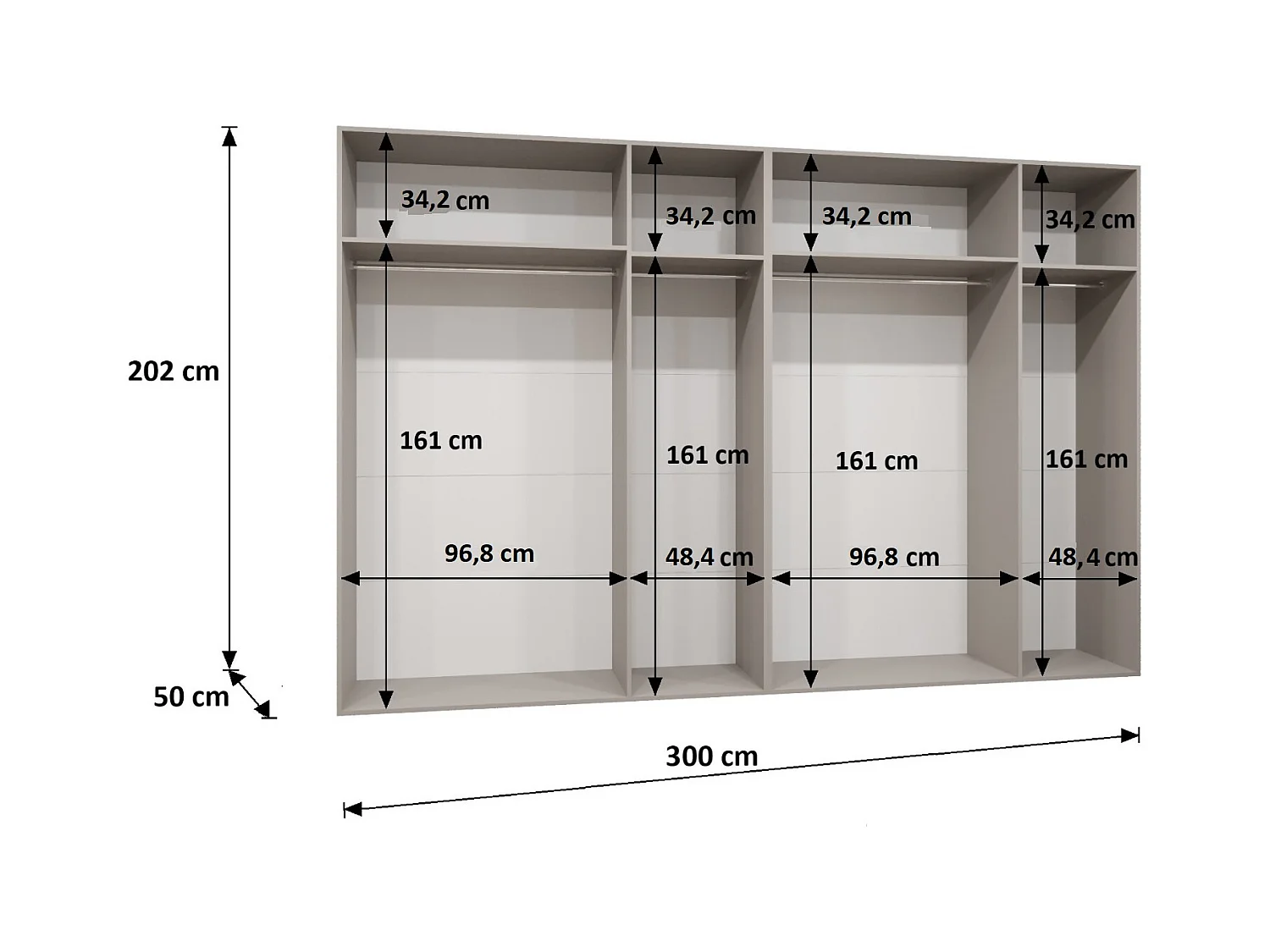 Drehtürenschrank Parma 1 202/300/52 6-türig (Schwarz)