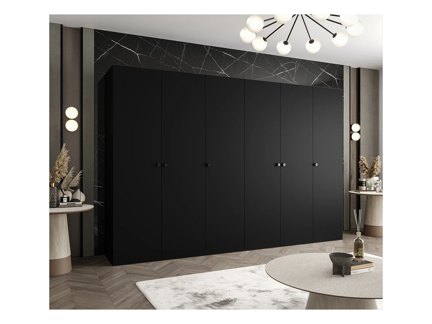 Drehtürenschrank Parma 1 202/300/52 6-türig (Schwarz)