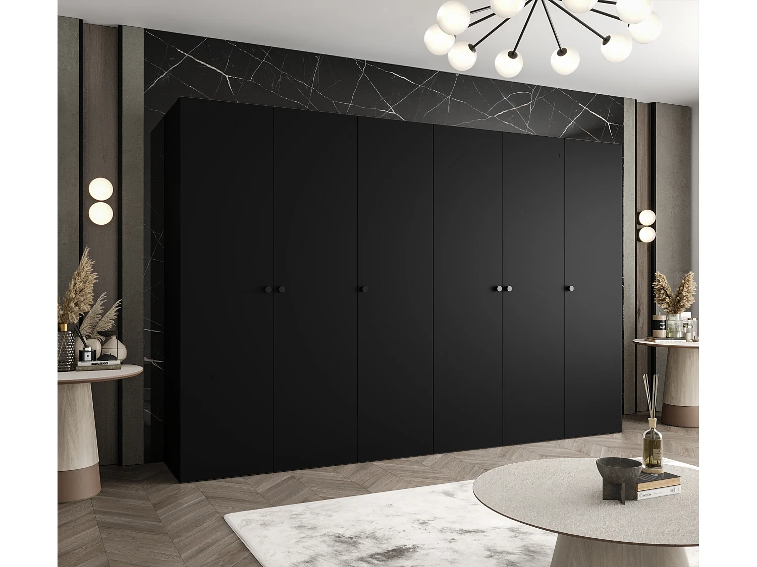 Armoire à portes battantes Parma 1 202/300/52 6 portes (Noir)