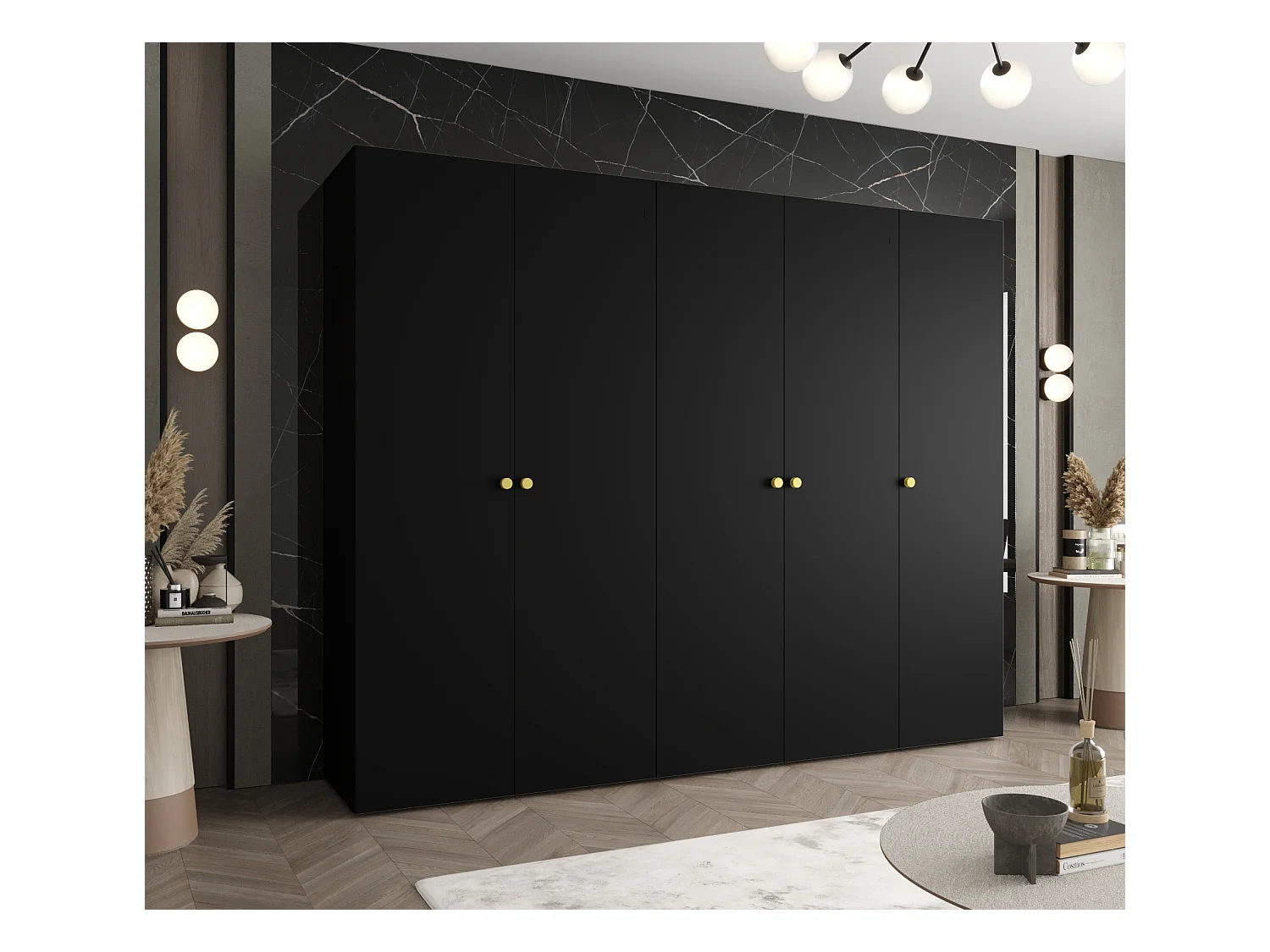 Drehtürenschrank Parma 1 202/250/52 5-türig (Schwarz)