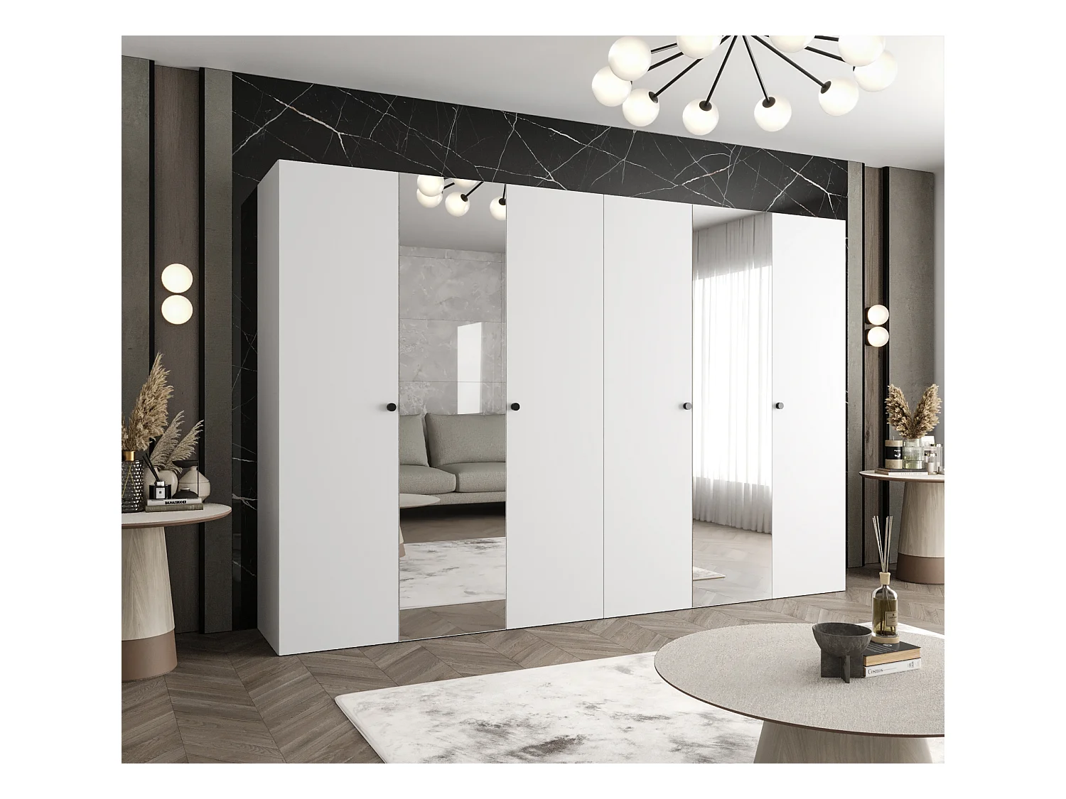 Armoire à portes battantes Parma 2 202/300/52 6 portes (Blanc)