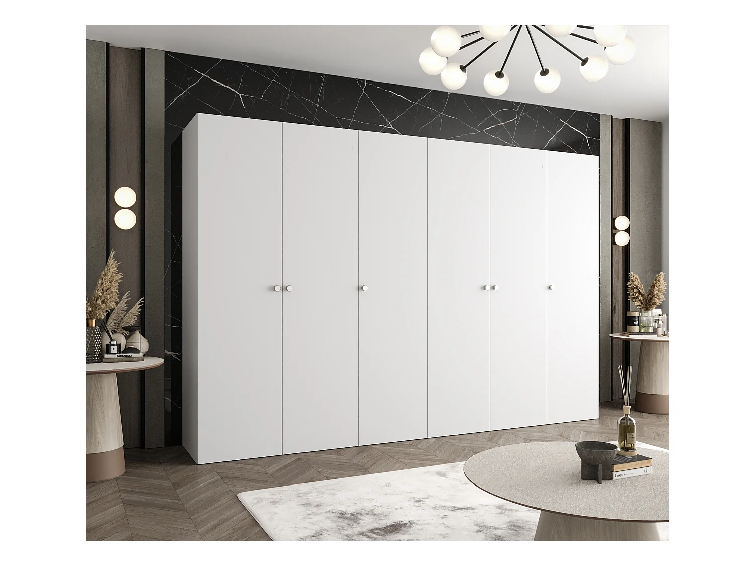 Armoire à portes battantes Parma 1 202/300/52 6 portes (Blanc)