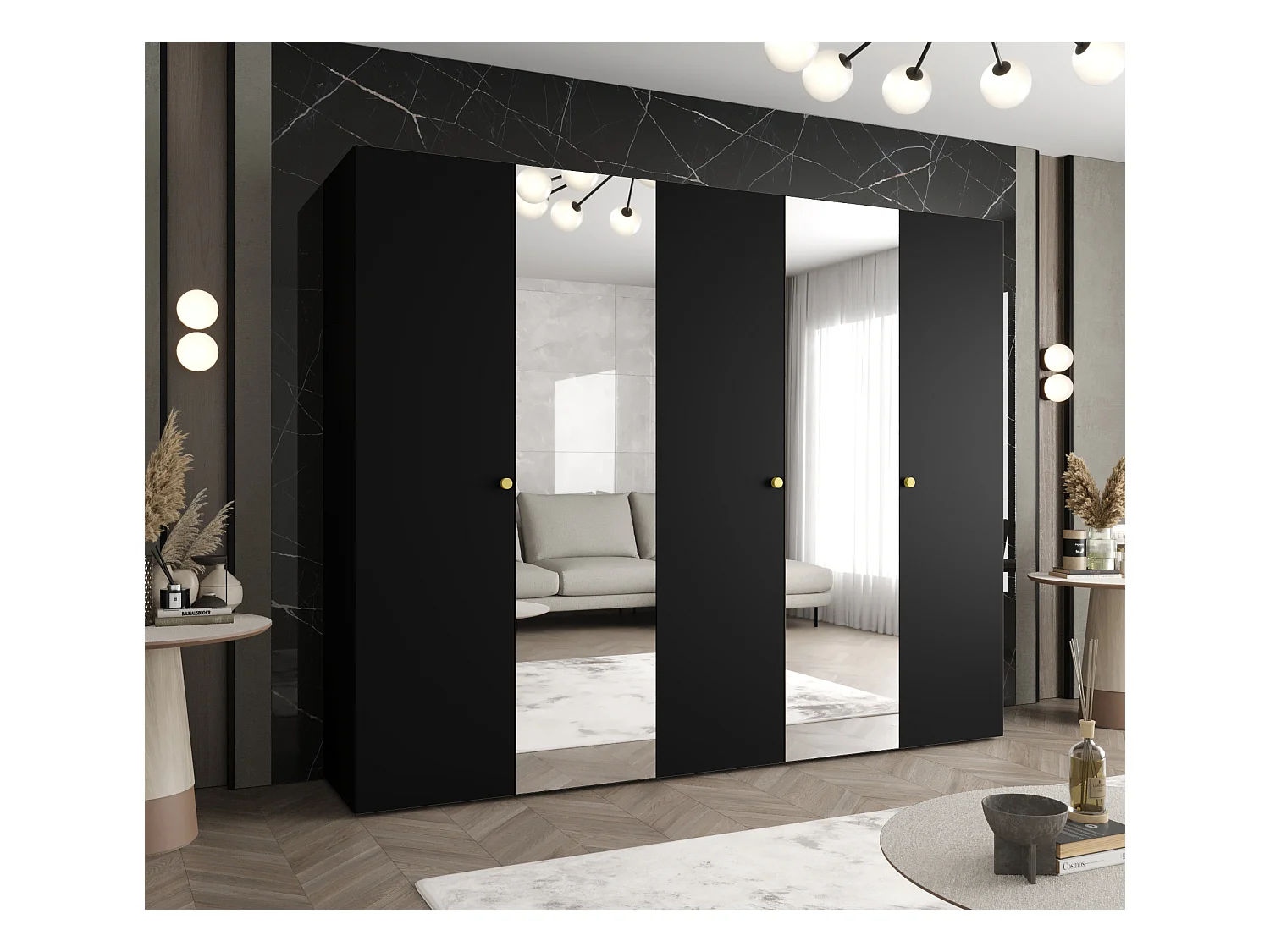 Armoire à portes battantes Parma 2 202/250/52 5 portes (Noir)