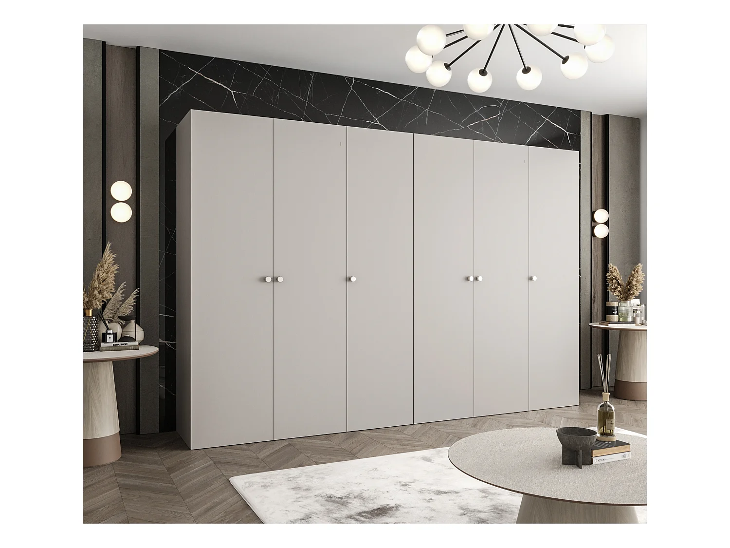 Armoire à portes battantes Parma 1 202/300/52 6 portes (Cachemire)