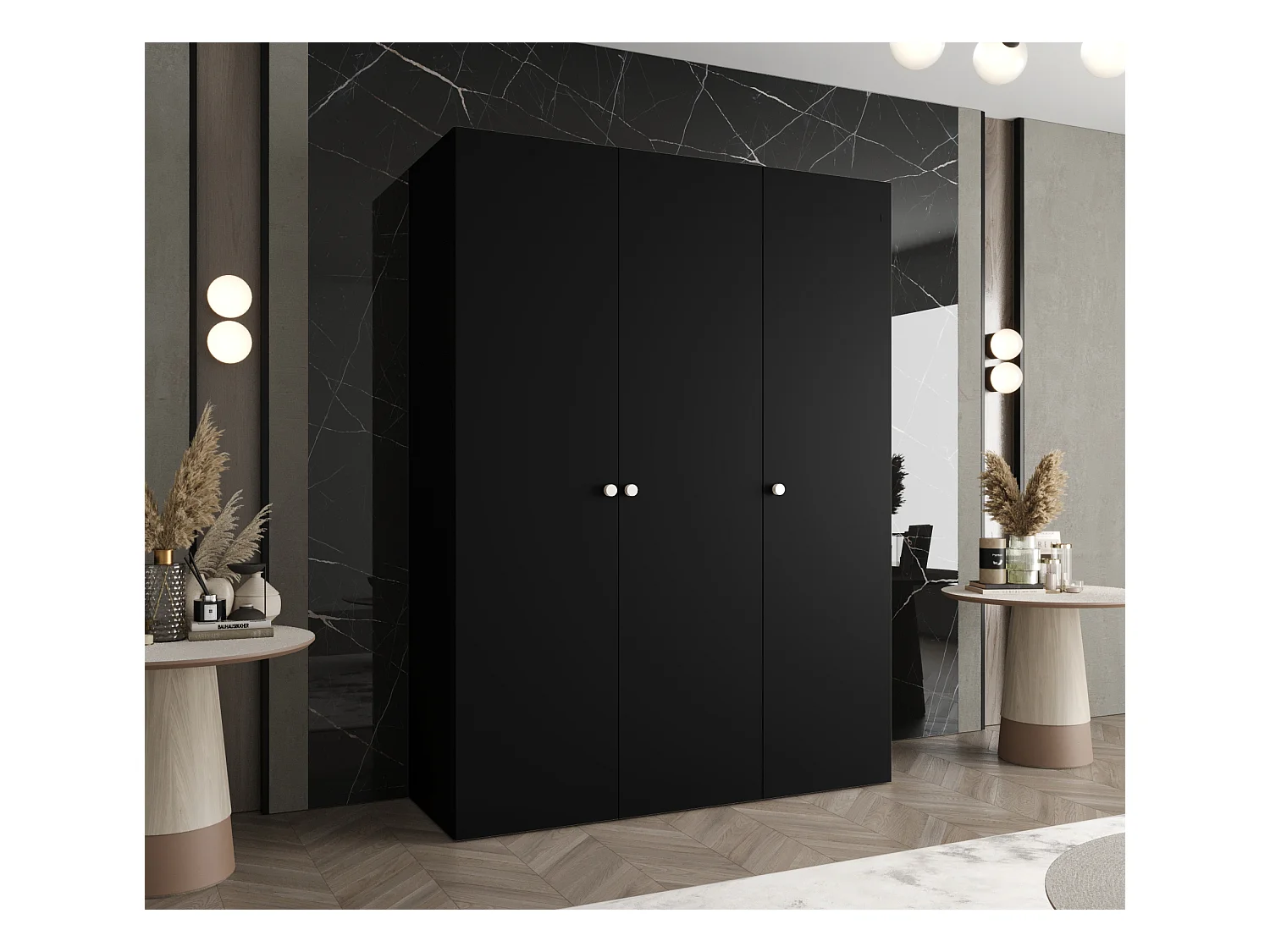 Drehtürenschrank Parma 1 202/150/52 3-türig (Schwarz)