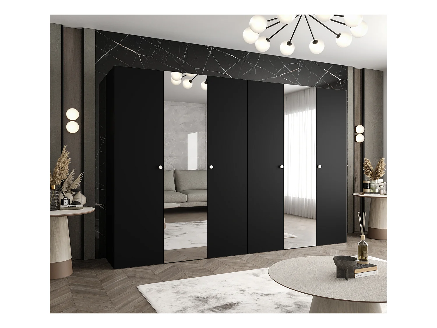 Armoire à portes battantes Parma 2 202/300/52 6 portes (Noir)