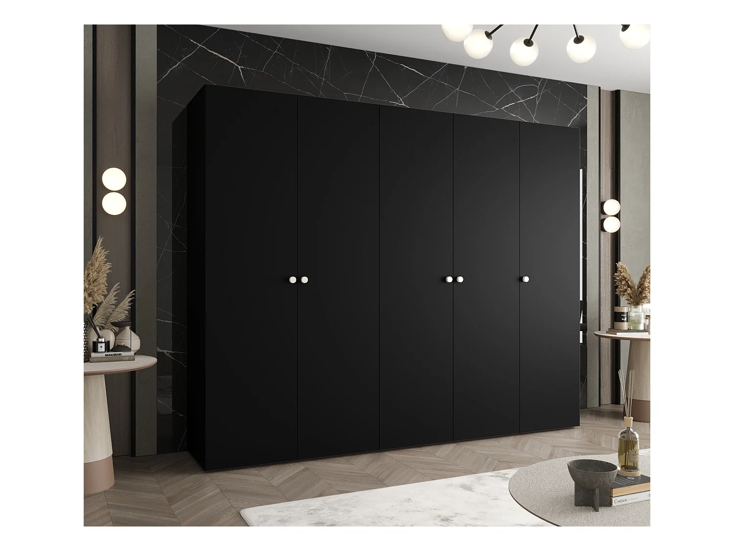 Armoire à portes battantes Parma 1 202/250/52 5 portes (Noir)