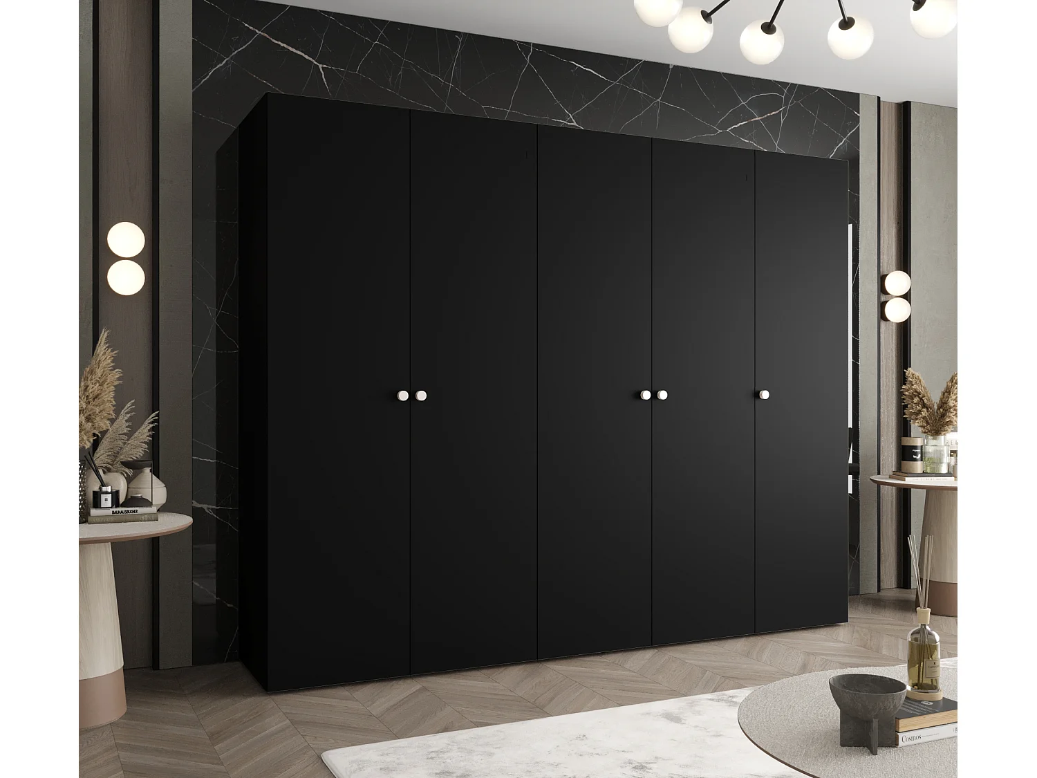 Armoire à portes battantes Parma 1 202/250/52 5 portes (Noir)