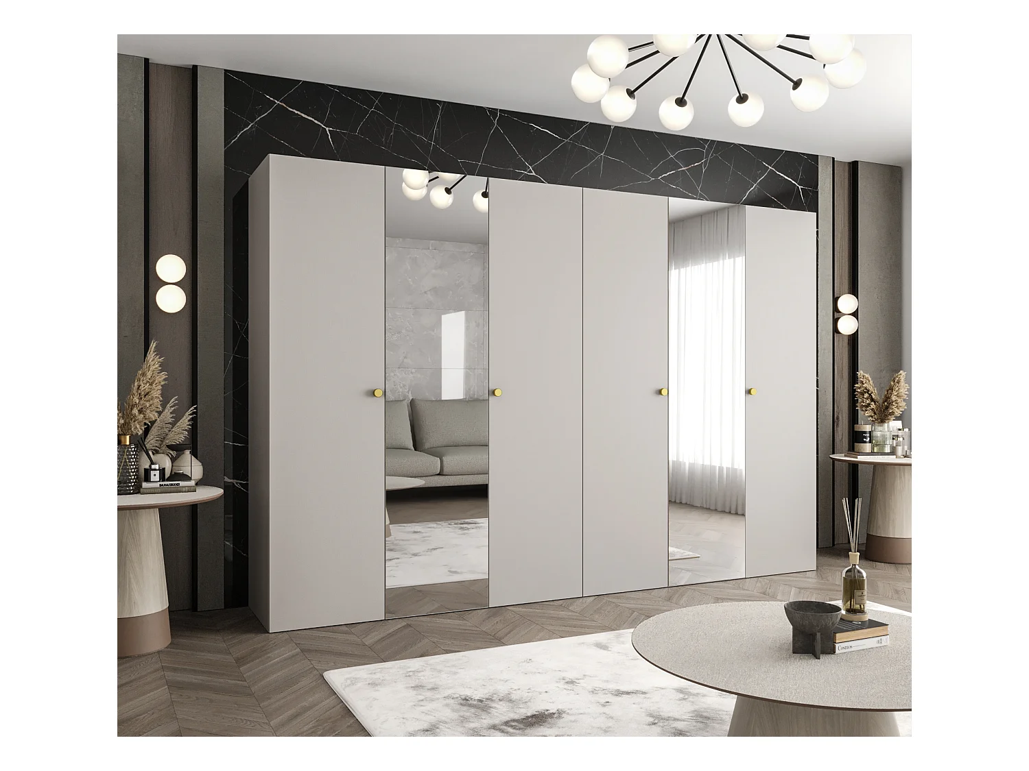 Armoire à portes battantes Parma 2 202/300/52 6 portes (Cachemire)