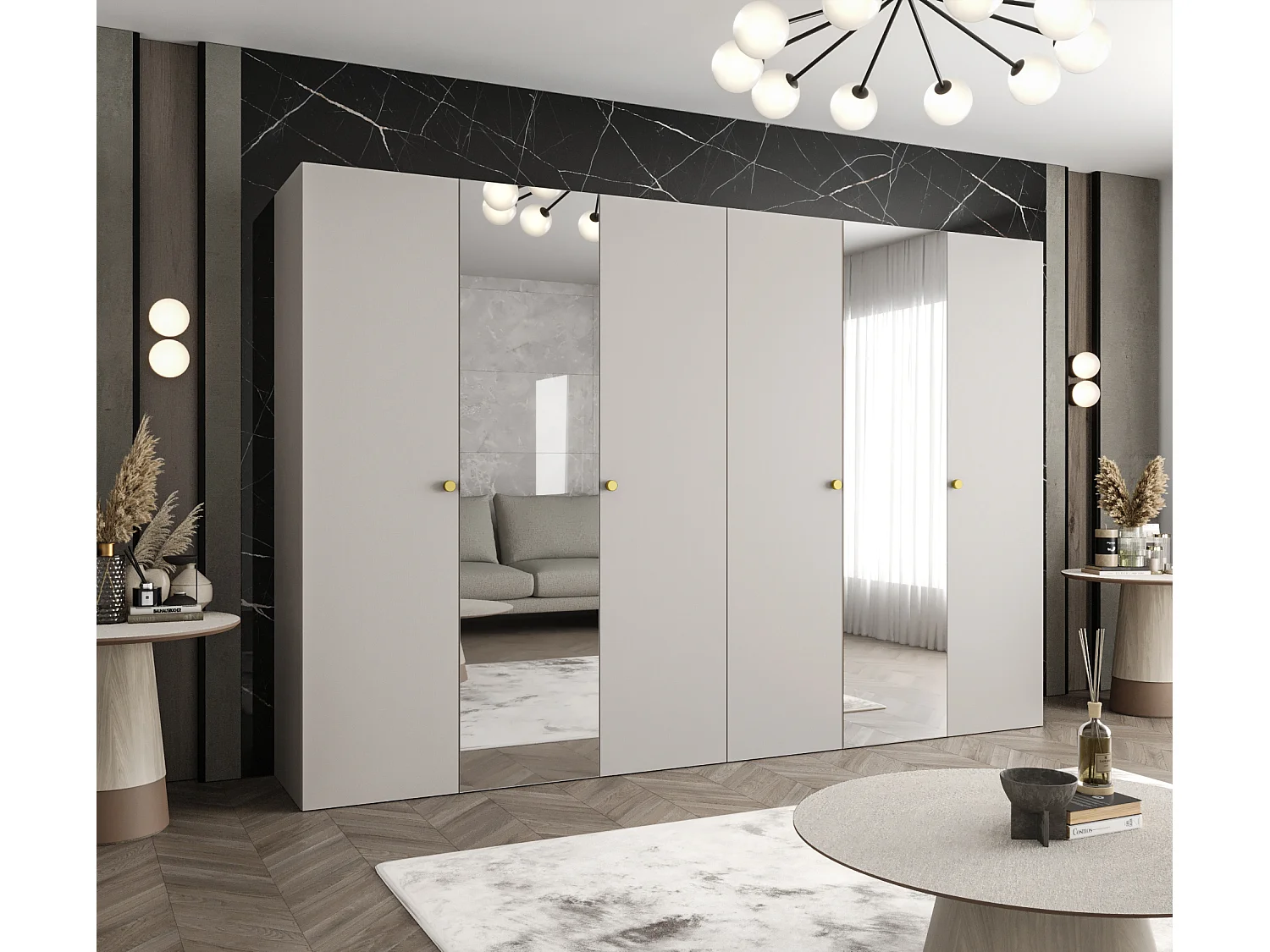 Armoire à portes battantes Parma 2 202/300/52 6 portes (Cachemire)